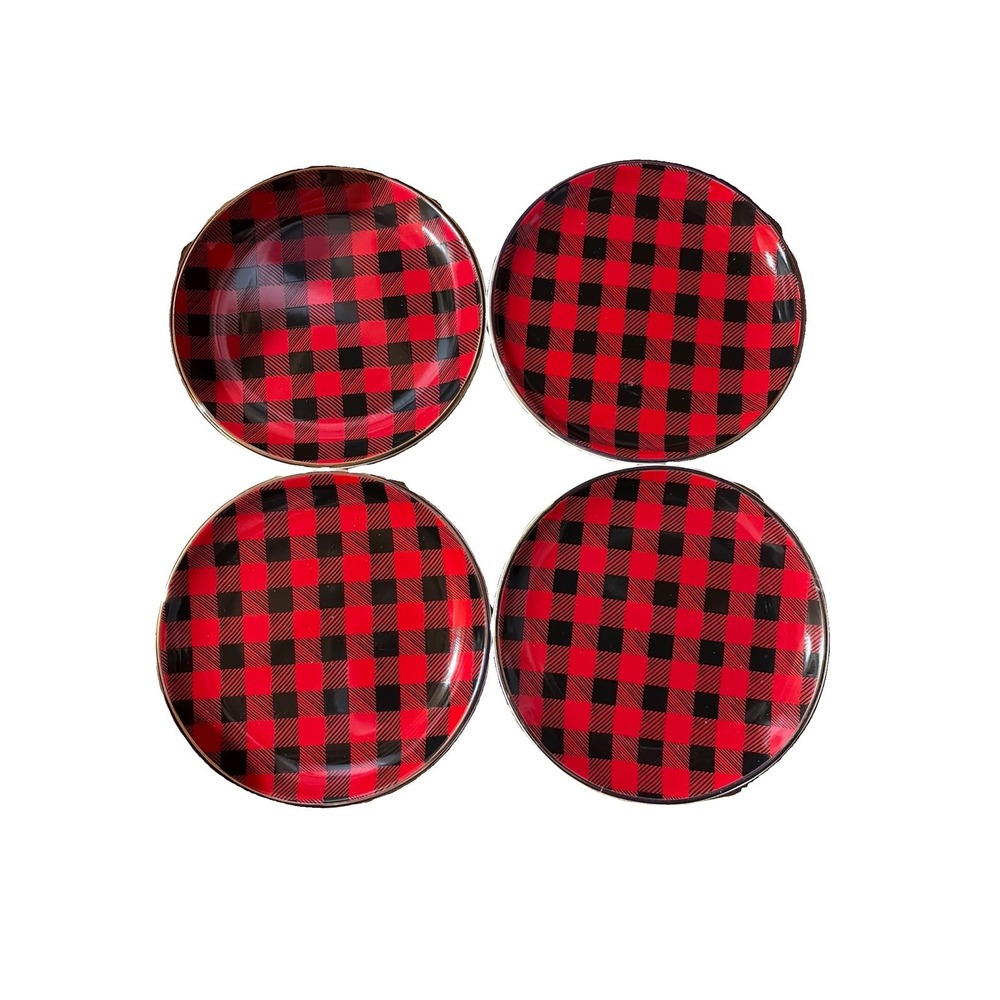 Set of 4 Christmas 6" Plates Dessert Red Buffalo Plaid Festive IQ Accessories